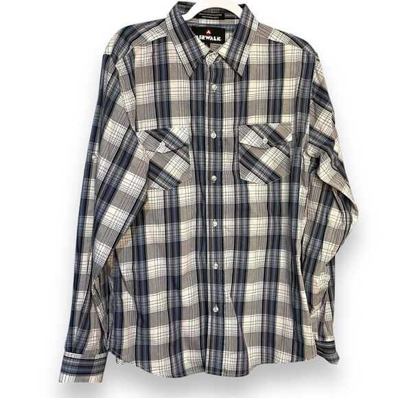 Airwalk Button Up Shirt Men's Large Gray Pockets Casual Western Outdoor Plaid - Picture 2 of 11